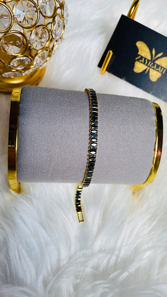 Black tennis bracelet for women, 18K gold plated anti tarnish waterproof black stone bracelet