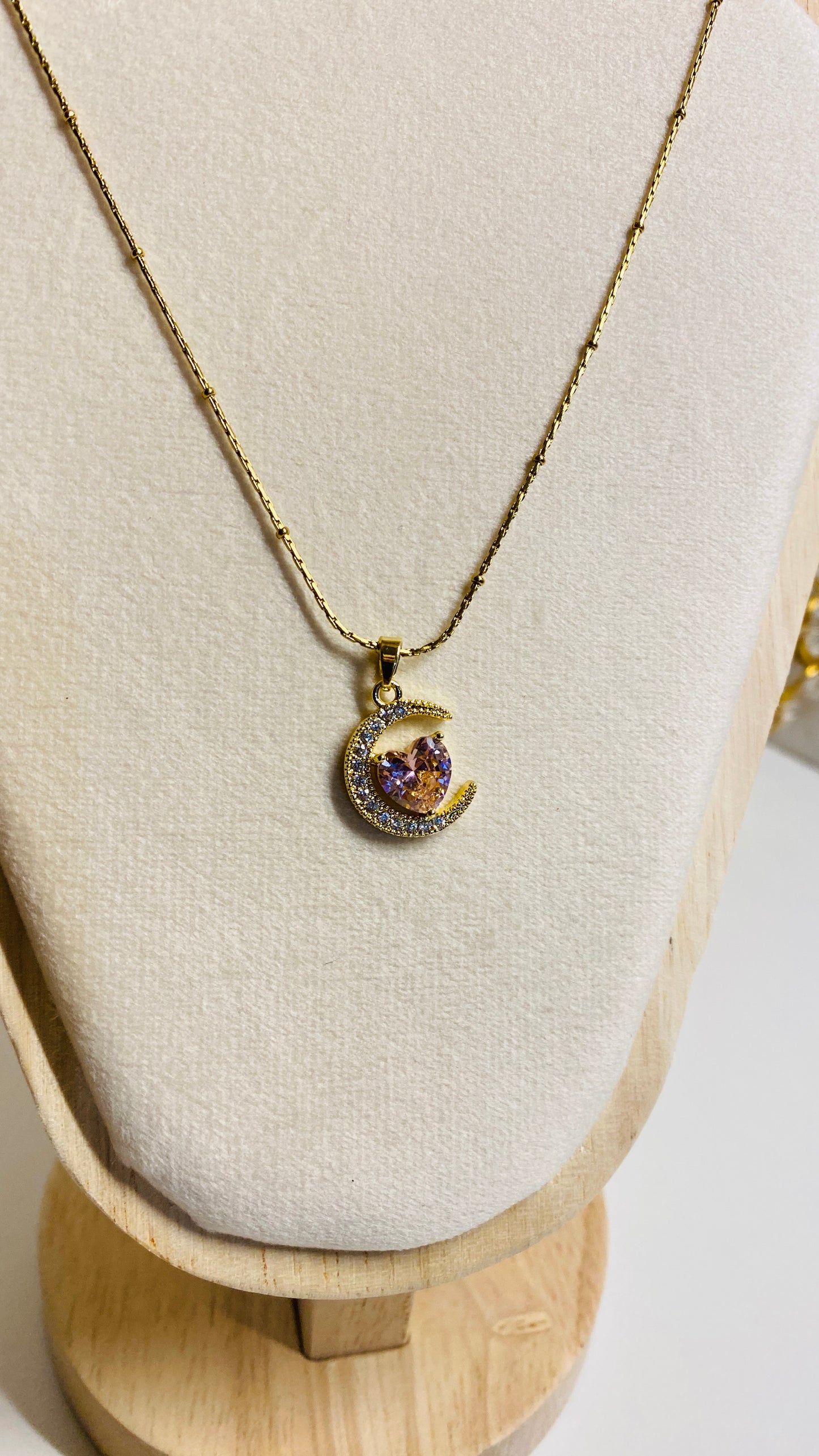 Elegant moon and heart necklace, minimalist gold pendant anti tarnish waterproof jewelry for women