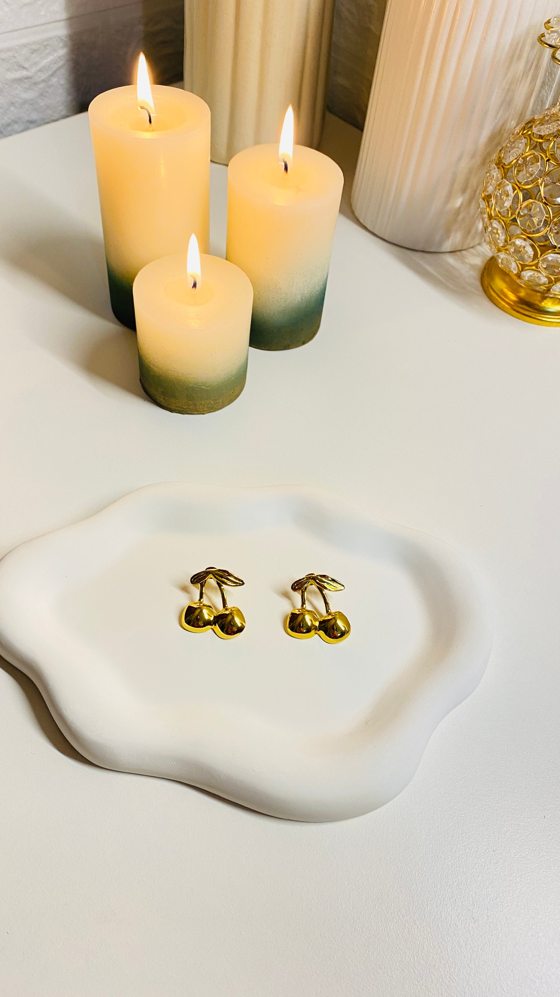 Cute cherry earrings, gold plated anti tarnish waterproof minimalist stud earrings for women