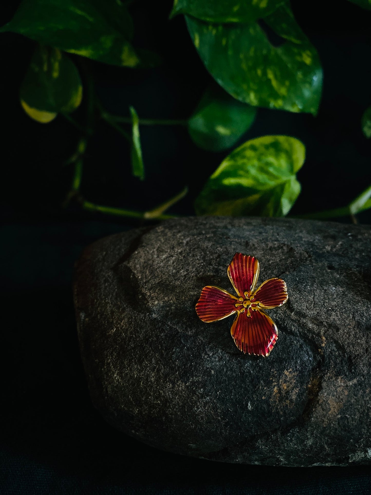 Vintage Red Flower Earring