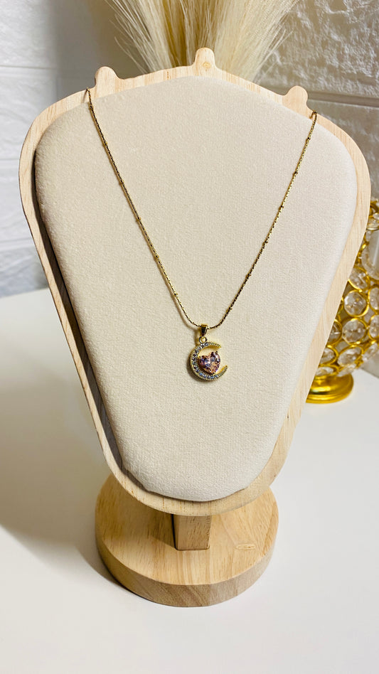 Moon heart necklace for women, 18K gold plated anti tarnish waterproof heart pendant jewelry