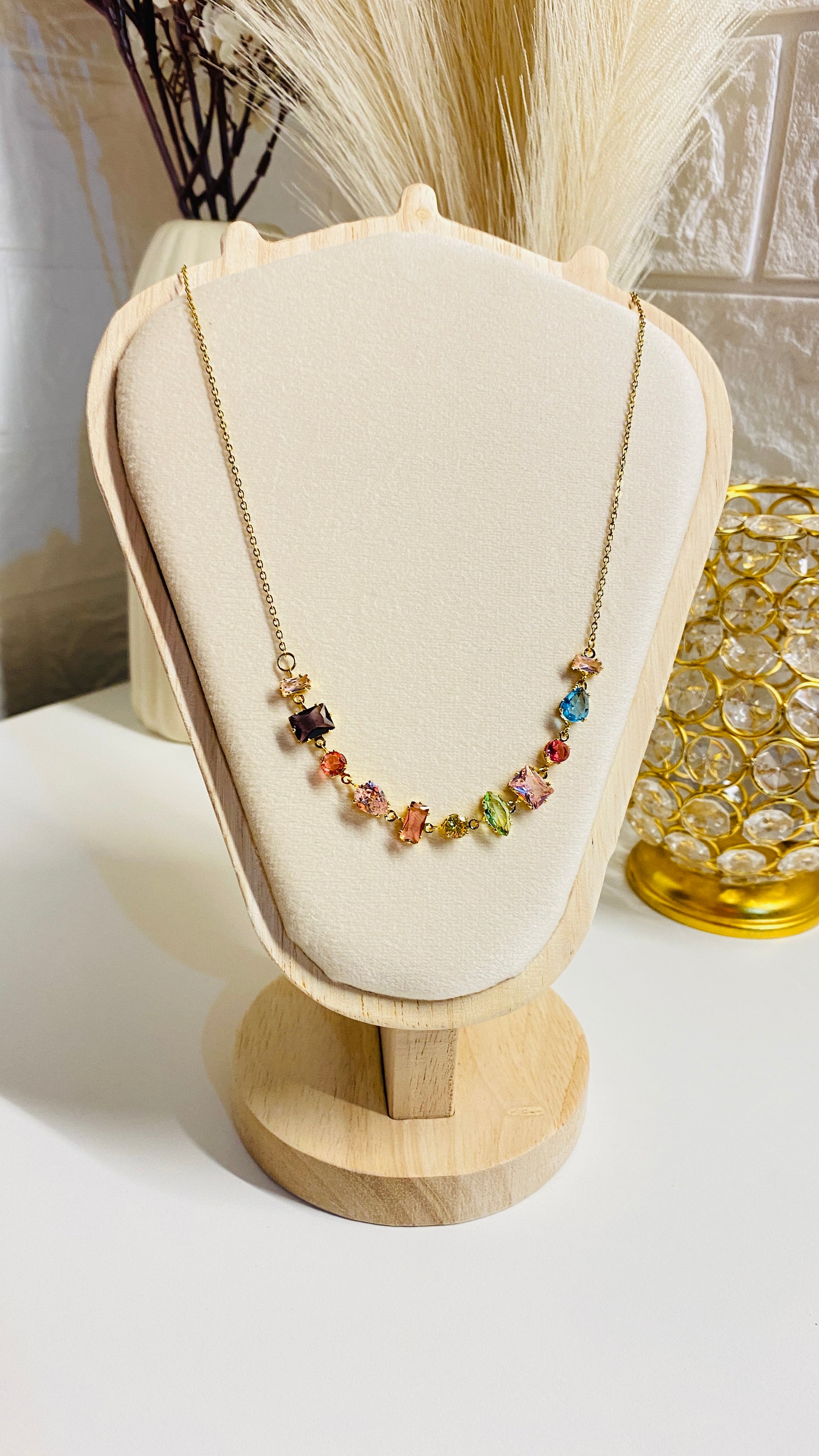 Aurora crystal necklace multicolour for women, 18K gold plated anti tarnish waterproof rainbow crystal jewelry
