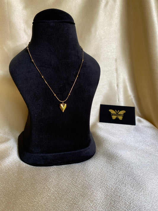 Golden Heart Necklace, 18K Gold Plated Stainless Steel